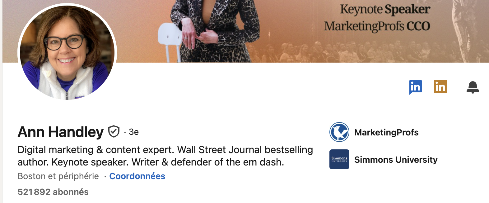 Profil LinkedIn d Ann Handley