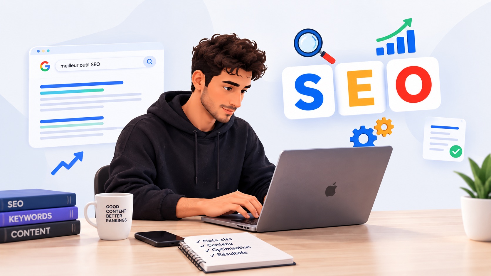 Un rédacteur SEO au travail devant son ordinateur